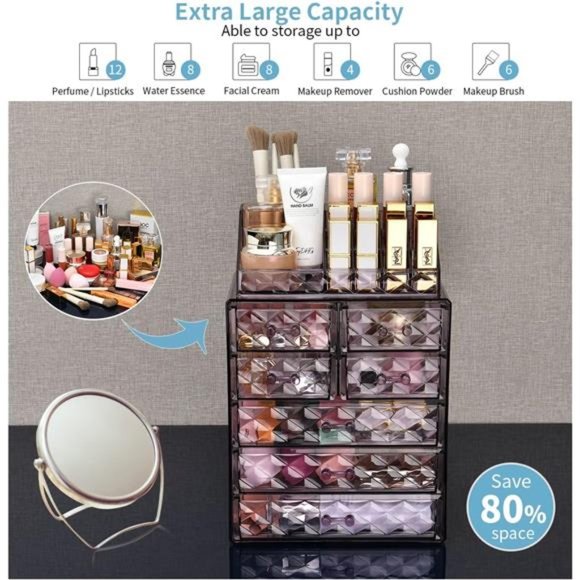 Clear Makeup Organizer with Brush Holder, Large Acrylic Cosmetic Display Cases - Picture 5 of 6